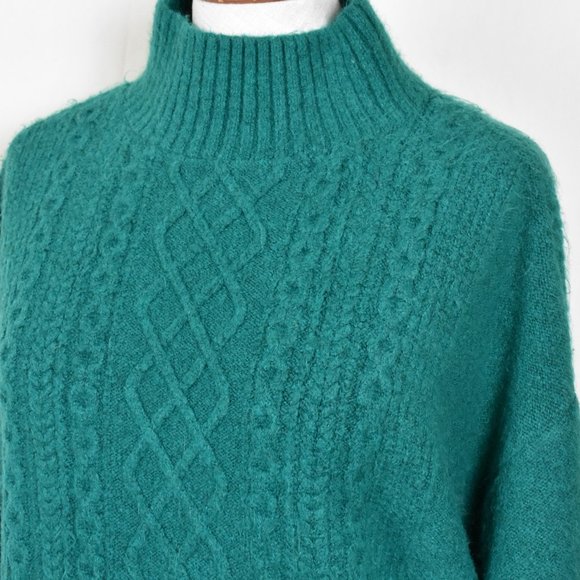 LOFT Sweater M Acrylic Blend Machine Wash Mock Turtle Neck Green - Picture 2 of 4
